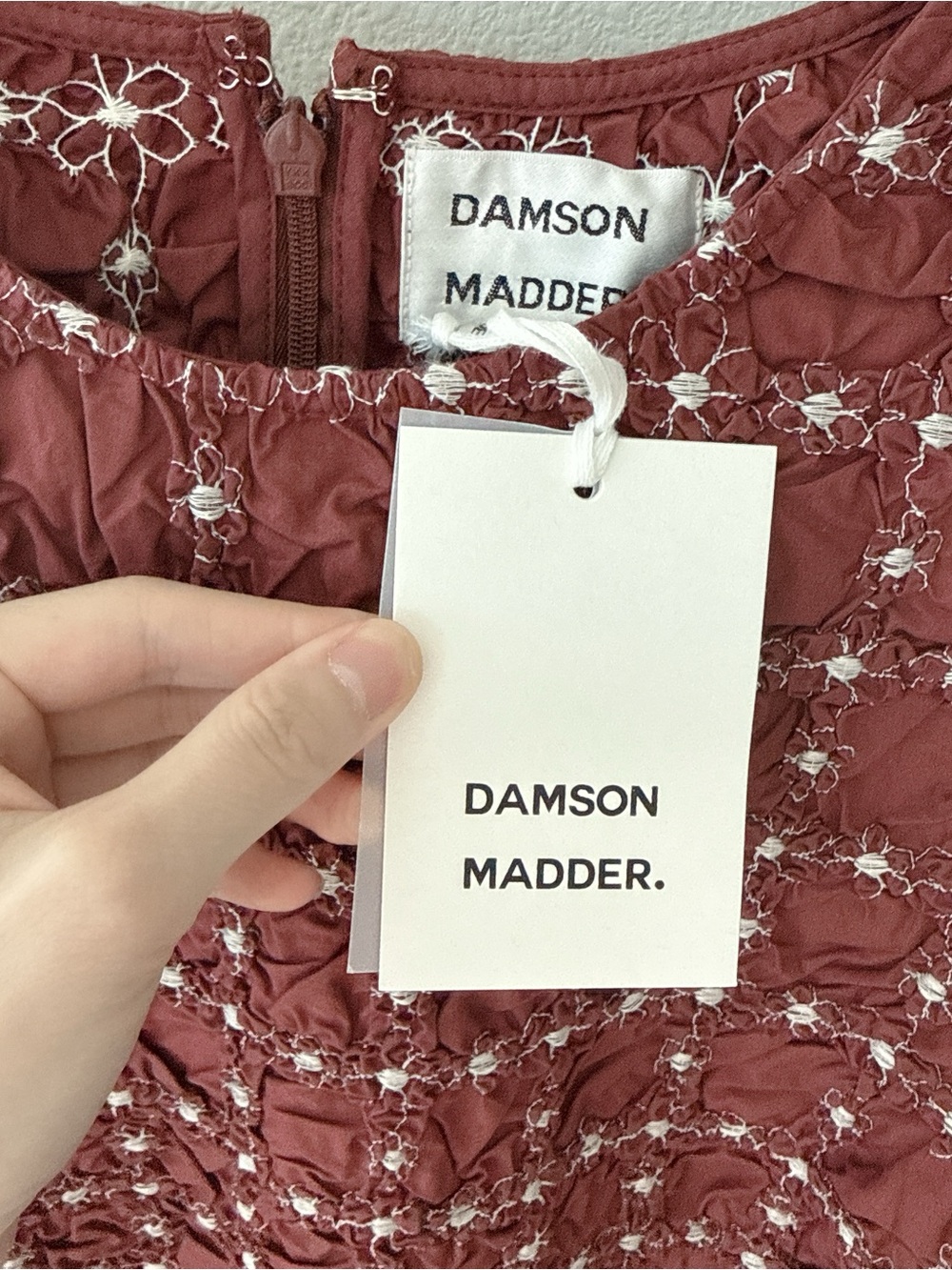 NWT Damson Madder Audrey Midi Dress - Burg/Butter Stitching - Picture 8 of 15